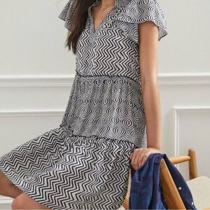 Anthropologie Black and White Geometric Penrose Tiered Dress